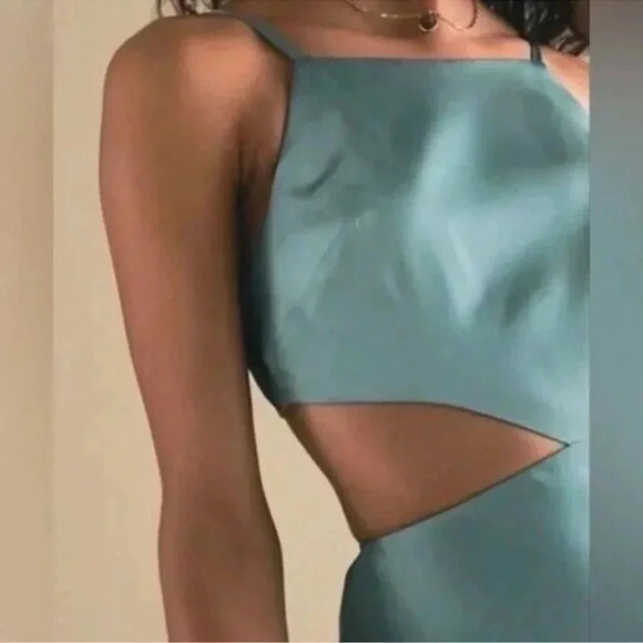 NWT Free People Fame And Partners Liv Satin Maxi Dress Cutout Blue Green - Picture 16 of 16
